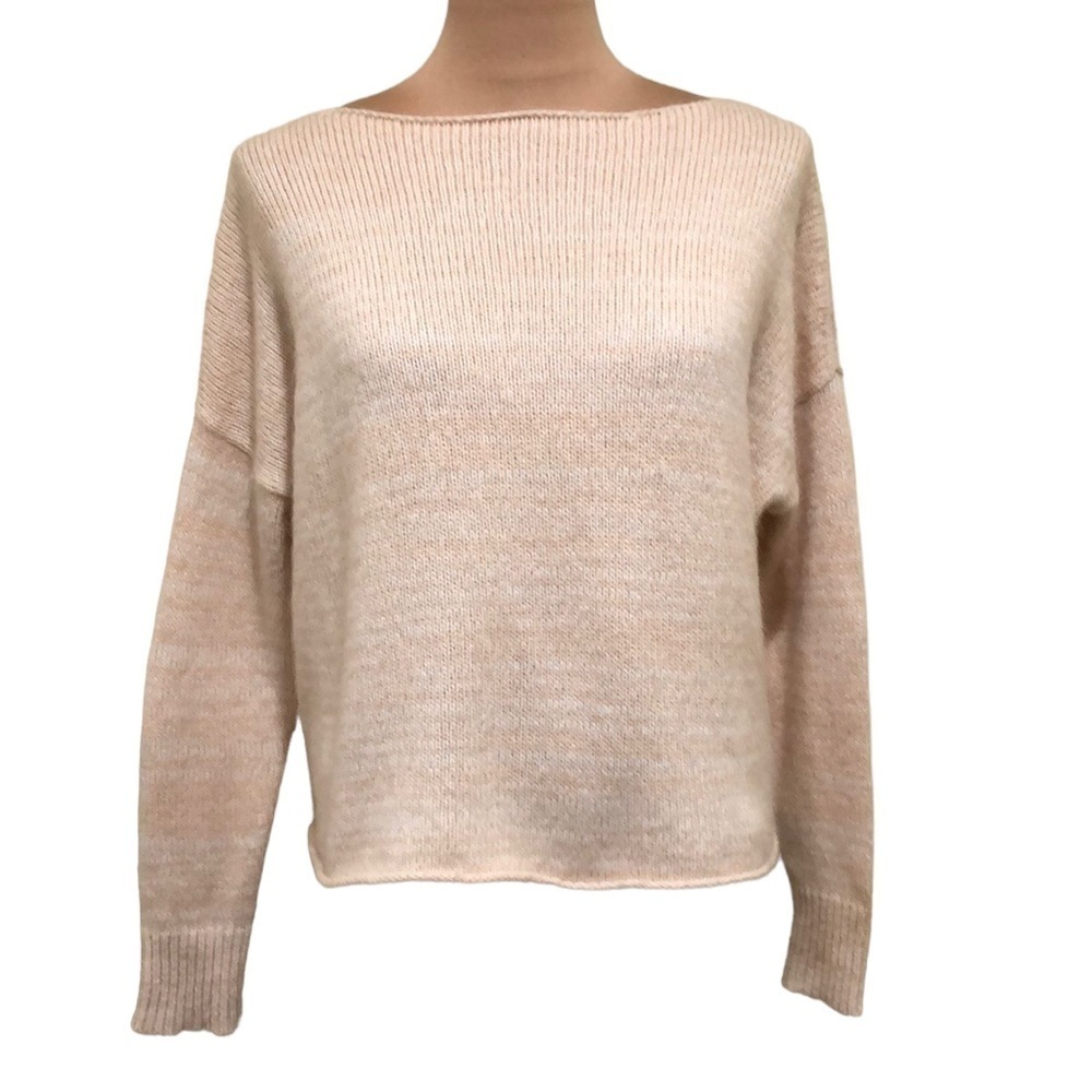 Madewell Threadmix Boatneck Sweater Size Medium Peach Pink Cream Space dye Knit